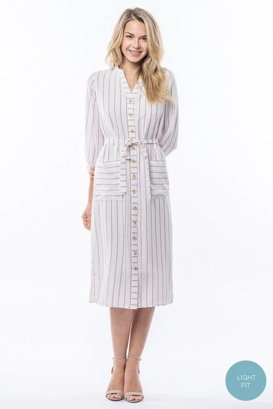 Loraine Pinstripe Midi Dress A-line midi dresses