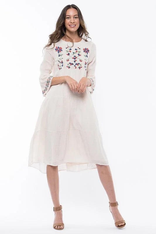 Nalah Embroidered Midi Dress Ruffled midi dresses