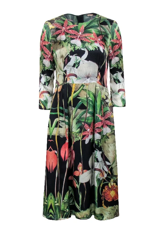 Adam Lippes - Green, Black, & Multi Color Tropical Floral Print Dress Sz 4 Cottagecore floral dresses Adam Lippes - Green, Black, & Multi Color Tropical Floral Print Dress Sz 4 Cottagecore floral dresses