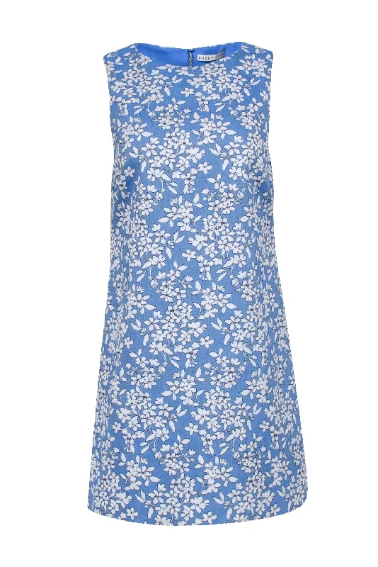 Alice & Olivia - Blue & White Floral Jacquard Sleeveless Dress Sz 8 Corset floral dresses Alice & Olivia - Blue & White Floral Jacquard Sleeveless Dress Sz 8 Corset floral dresses