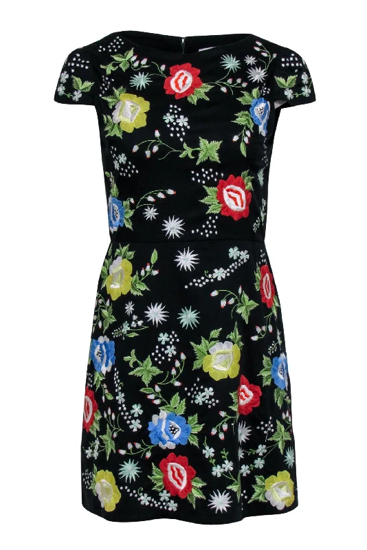 Alice & Olivia - Black A-Line Dress w/ Multicolor Floral Embroidery Sz 4 Forever 21 floral dresses Alice & Olivia - Black A-Line Dress w/ Multicolor Floral Embroidery Sz 4 Forever 21 floral dresses