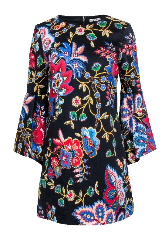 Alice & Olivia - Black Floral Print Shift Dress w/ Bell Sleeves Sz 6 Floral dresses under $50 Alice & Olivia - Black Floral Print Shift Dress w/ Bell Sleeves Sz 6 Floral dresses under $50