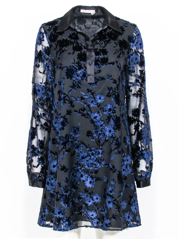 Alice & Olivia - Black & Navy Velvet Floral Pattern Shift Dress Sz 6 Expensive floral dresses Alice & Olivia - Black & Navy Velvet Floral Pattern Shift Dress Sz 6 Expensive floral dresses