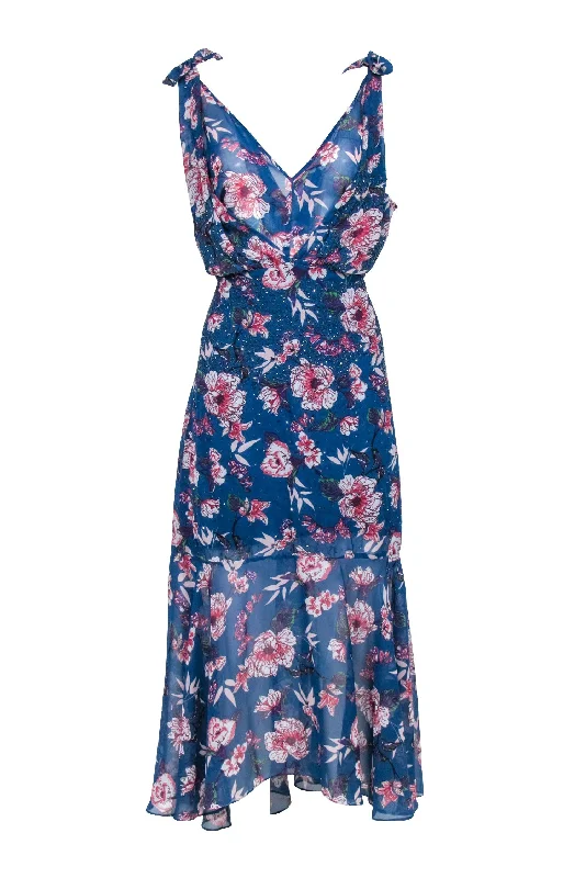 Rana Gill - Blue Floral Print Beaded Sleeveless Formal Dress Sz 10 Cheap floral dresses Rana Gill - Blue Floral Print Beaded Sleeveless Formal Dress Sz 10 Cheap floral dresses