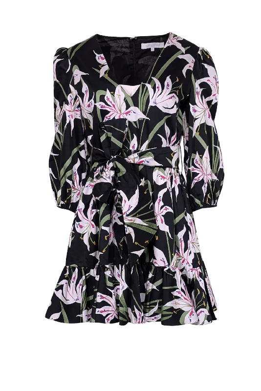 Borgo De Nor - Black Floral Print "Anita" Dress Sz 8 Sexy floral print dresses