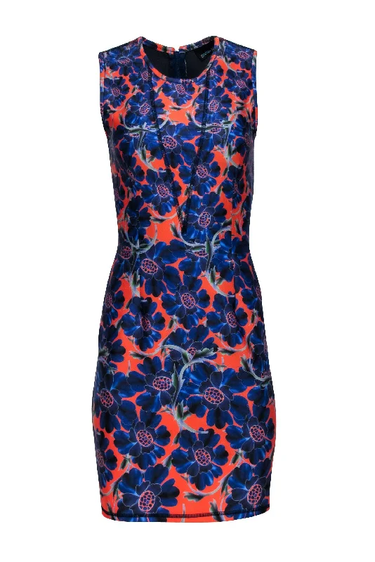 Cynthia Rowley - Blue & Orange Floral Scuba Knit Dress Sz 10 Shein floral dresses