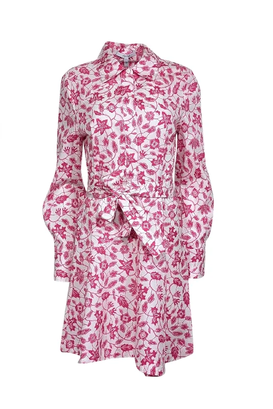 Derek Lam - White, Magenta, & Pink Floral Print Poplin Belted Shirtdress Sz 8 Best floral dresses for elegant looks Derek Lam - White, Magenta, & Pink Floral Print Poplin Belted Shirtdress Sz 8 Best floral dresses for elegant looks