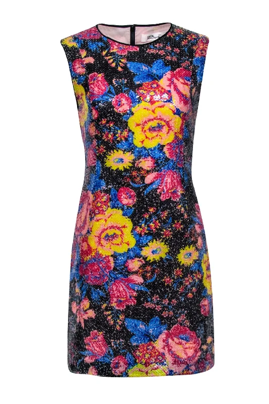 Diane von Furstenberg - Black w/ Multicolor Floral Sequin Sheath Dress Sz 8 Formal floral dresses Diane von Furstenberg - Black w/ Multicolor Floral Sequin Sheath Dress Sz 8 Formal floral dresses