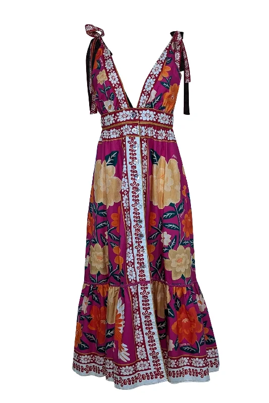 Farm - Pink w/ Yellow & Orange Floral Sleeveless Dress Sz M Preppy floral dresses