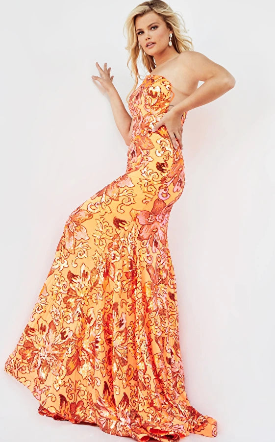 Floral Sequin Trumpet Dress By Jovani -08460 Cotton floral dresses