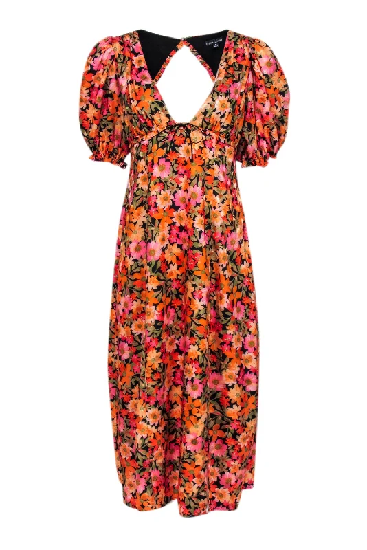 For Love & Lemons - Orange, Pink, Green, & Black Floral Print Dress Sz M A-line floral dresses For Love & Lemons - Orange, Pink, Green, & Black Floral Print Dress Sz M A-line floral dresses