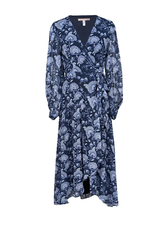 Hutch - Navy & Blue Floral Paisley Print Wrap Dress Sz S Short floral dresses