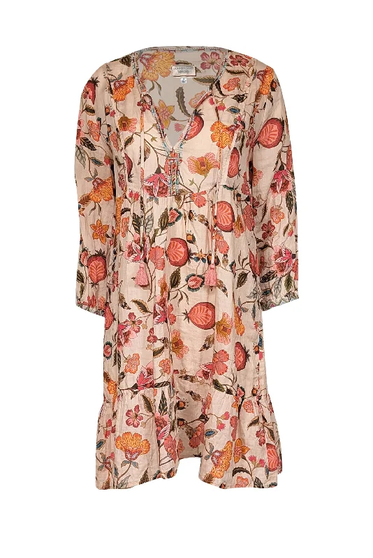 Johnny Was - Peach w/ Magenta & Orange Floral Print Tunic Dress Sz XS Vacation floral dresses Johnny Was - Peach w/ Magenta & Orange Floral Print Tunic Dress Sz XS Vacation floral dresses