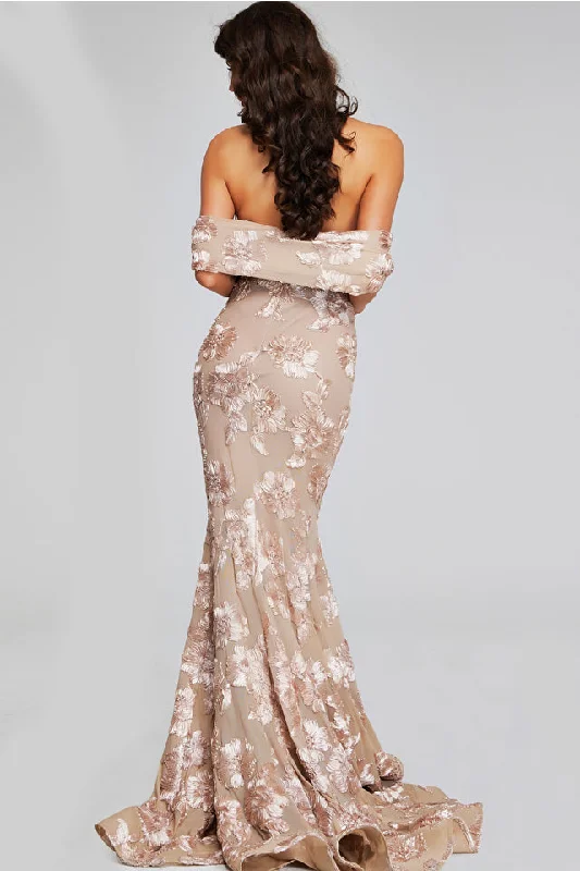 Jovani -39267 Strapless Floral Applique Evening Dress Petite floral dresses