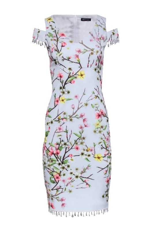 Karen Millen - Light Blue Floral Cold Shoulder Sz 6 Halter floral dresses