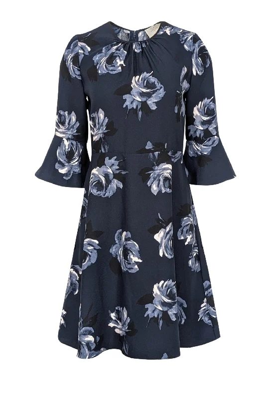 Kate Spade - Navy Cropped Bell Sleeve Floral Dress Sz 4 Lightweight floral dresses for hot weather Kate Spade - Navy Cropped Bell Sleeve Floral Dress Sz 4 Lightweight floral dresses for hot weather