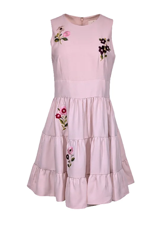 Kate Spade - Blush Pink Sleeveless Dress w/ Embroidered Floral Design Sz 8 Chic floral dresses Kate Spade - Blush Pink Sleeveless Dress w/ Embroidered Floral Design Sz 8 Chic floral dresses