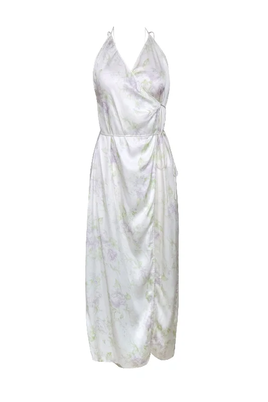 L'Academie - Ivory & Green Floral Sleeveless Wrap Dress Sz S Designer floral dresses L'Academie - Ivory & Green Floral Sleeveless Wrap Dress Sz S Designer floral dresses