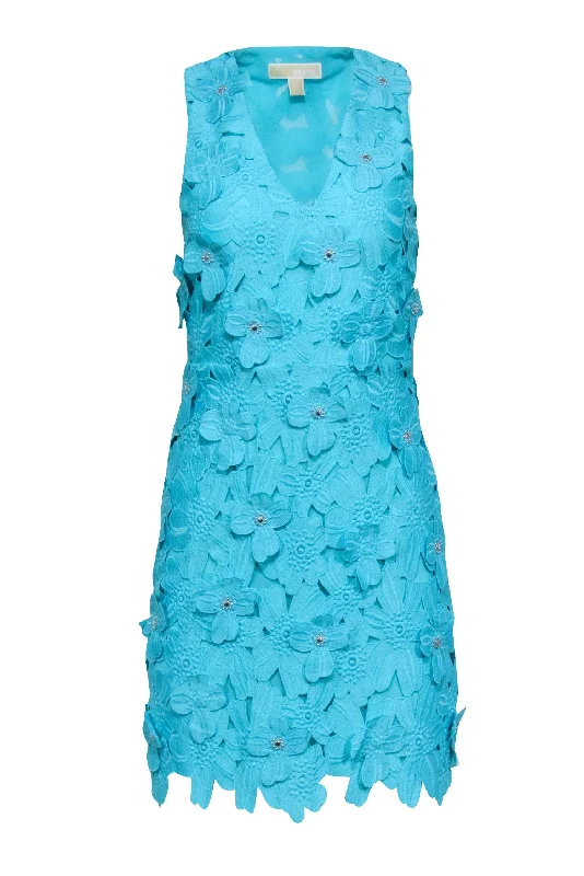 Michael Kors - Turquoise Floral Applique Sleeveless Dress Sz 00 Beach floral dresses Michael Kors - Turquoise Floral Applique Sleeveless Dress Sz 00 Beach floral dresses