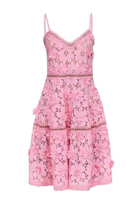 Michael Kors - Pink Floral Lace Sleeveless Dress Sz 2 Tiered floral dresses