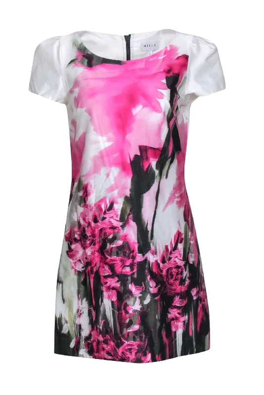 Milly - Ivory, Pink, & Black "Painted Floral Chloe" Cap Sleeve Dress Sz 6 Maternity floral dresses Milly - Ivory, Pink, & Black "Painted Floral Chloe" Cap Sleeve Dress Sz 6 Maternity floral dresses