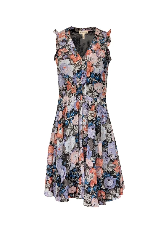 Rebecca Taylor - Purple, Pink, Blue, & Brown Floral Print Silk Dress Sz 0 Mini floral dresses Rebecca Taylor - Purple, Pink, Blue, & Brown Floral Print Silk Dress Sz 0 Mini floral dresses