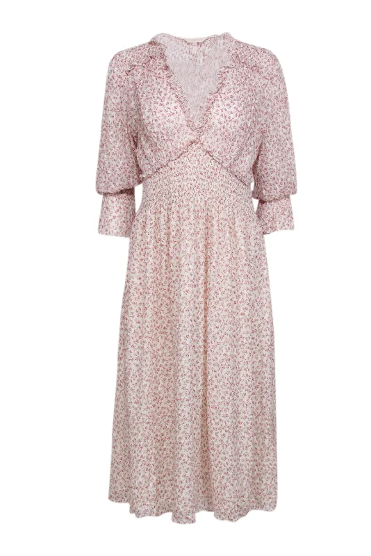Rebecca Taylor - Cream w/ Pink Floral Print Crinkled Chiffon Dress Sz 10 Floral dresses under $100 Rebecca Taylor - Cream w/ Pink Floral Print Crinkled Chiffon Dress Sz 10 Floral dresses under $100
