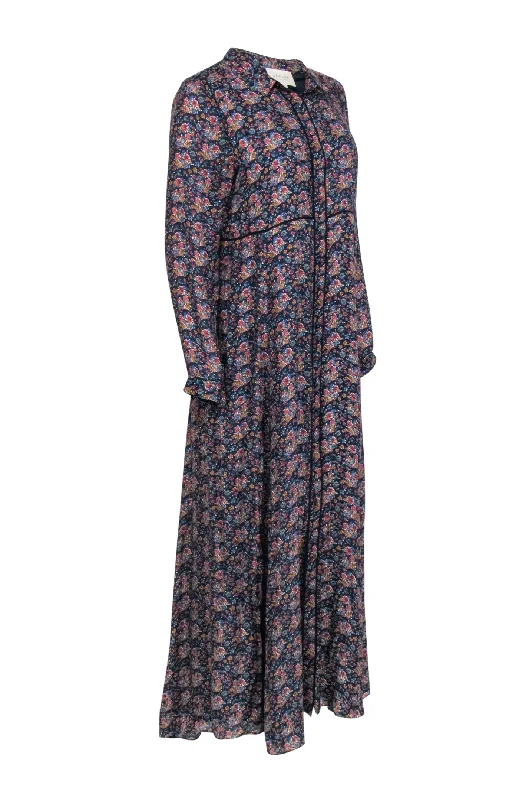 Sezane - Navy & Multi-Color Floral Long Sleeve Dress Sz 10 Cocktail floral dresses