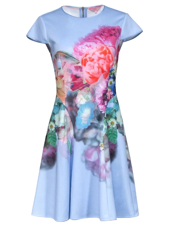 Ted Baker - Light Blue w/ Multi Color Floral Print Dress Sz 6 Zara floral dresses