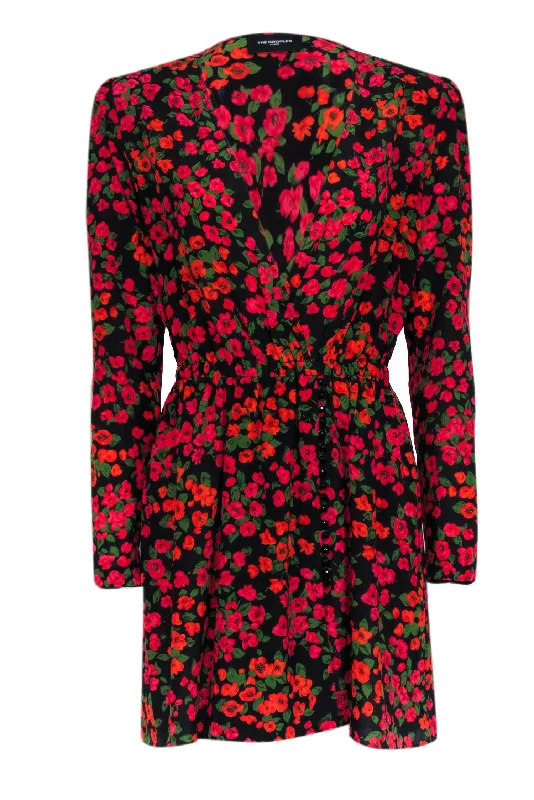 The Kooples - Black w/ Red & Orange Floral Print Silk Dress Sz L Urban Outfitters floral dresses The Kooples - Black w/ Red & Orange Floral Print Silk Dress Sz L Urban Outfitters floral dresses