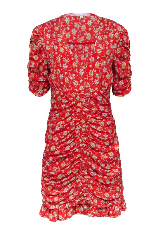 Veronica Beard - Red, Ivory, & Yellow Floral Print Silk Ruched Dress Sz M Velvet floral dresses Veronica Beard - Red, Ivory, & Yellow Floral Print Silk Ruched Dress Sz M Velvet floral dresses