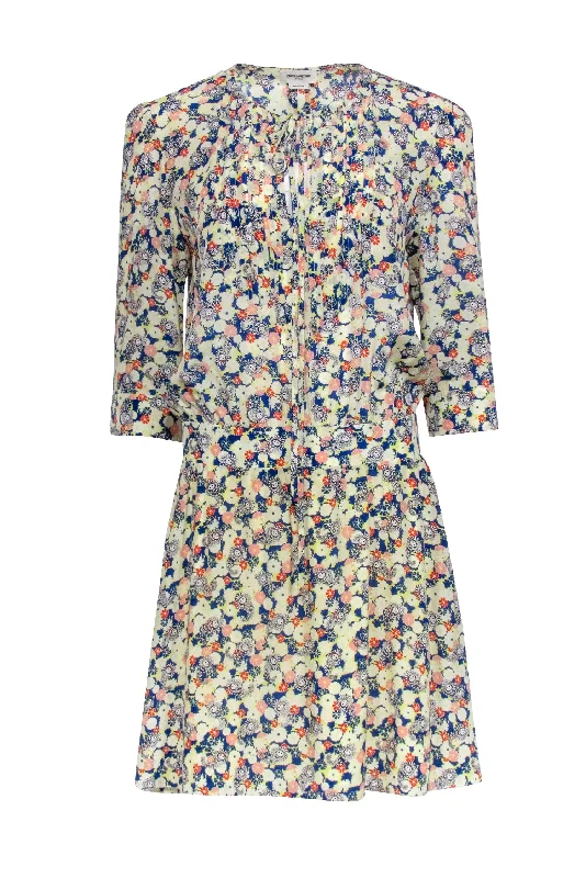 Zadig & Voltaire - Pale Yellow & Blue Floral Skull Print Silk Dress Sz M Brunch floral dresses Zadig & Voltaire - Pale Yellow & Blue Floral Skull Print Silk Dress Sz M Brunch floral dresses