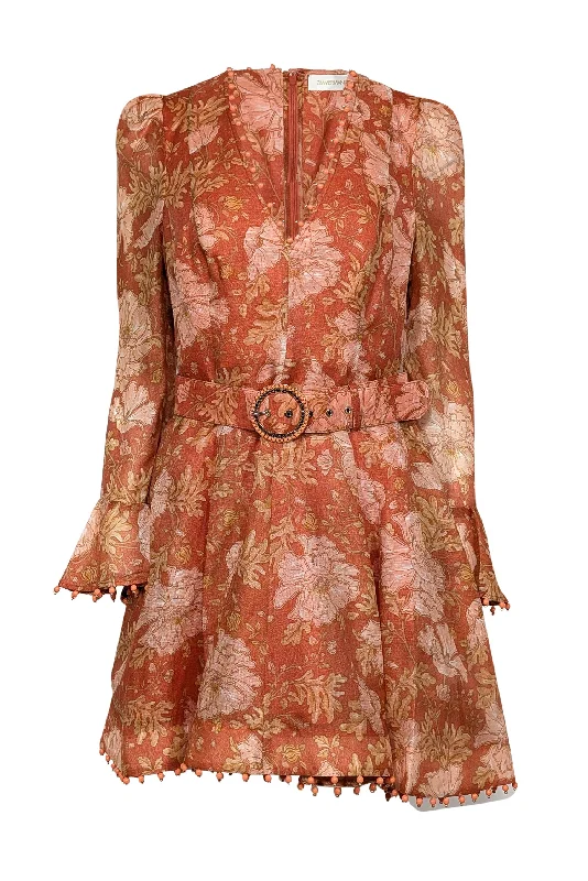 Zimmermann - Amber, Orange, & Peach Floral Print Dress w/ Beaded Trim Sz 8 Best floral dresses for petites