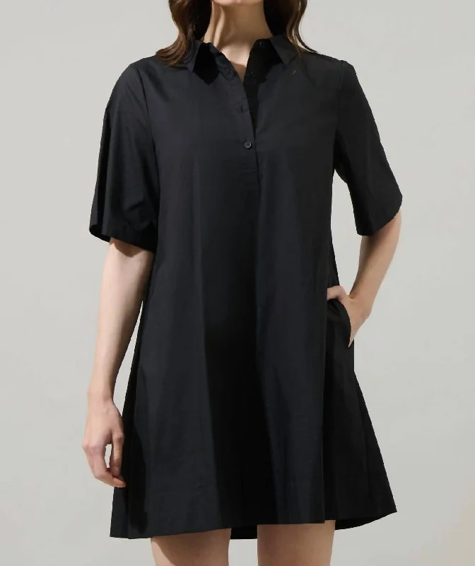 Danbury Collared Trapeze Mini Dress In Black Stylish Mini Skirt