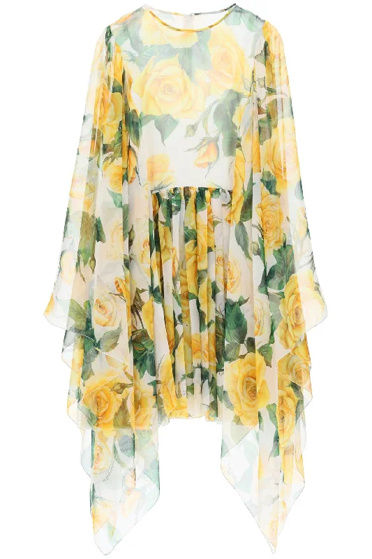 Dolce & Gabbana Women's 'Short Silk Chiffon Dress With yellow Rose Print' Vintage Mini Skirt