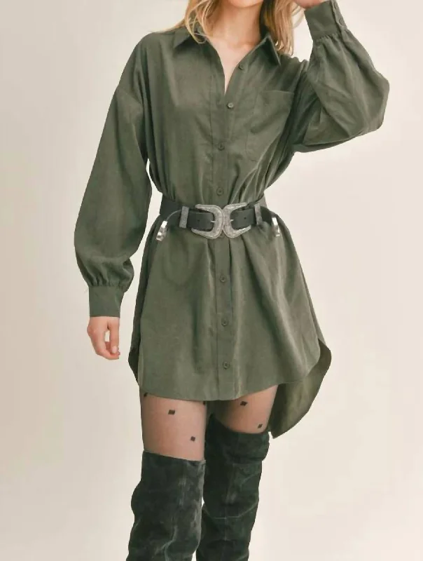 Dominique Oversized Shirt Dress In Olive Mini Skirt Casual
