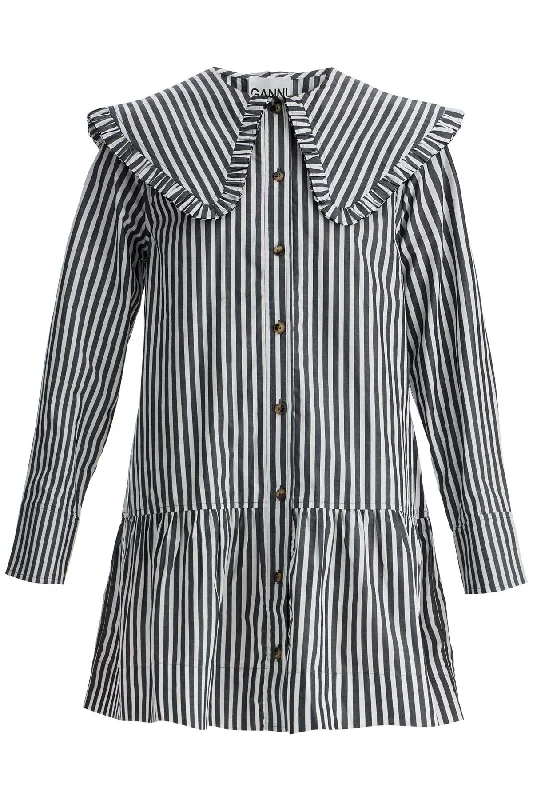 Ganni Women's Big Collar Mini Shirt Dress Pleated Mini Denim