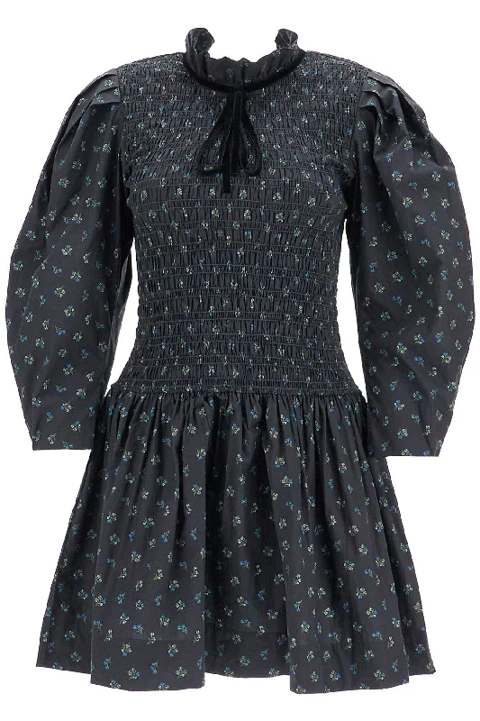 Ganni Women's Printed Cotton Smock Mini Dress Plaid Mini Skirt