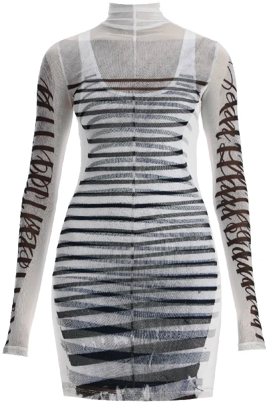 Jean Paul Gaultier Women's Double Layer Mini Dress With Marinière Print Vintage Denim Skirt