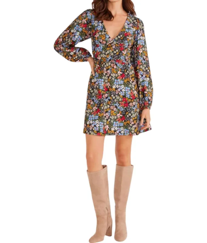 Josie Long Sleeve Mini Dress In Fall Ditsy Soft Mini Skirt
