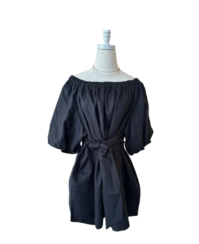 Nolan Linen Mini Dress In Black Printed Mini Skirt