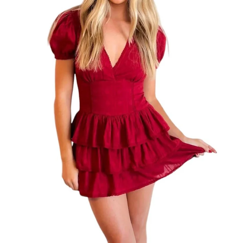 Timeless Mini Dress In Crimson Stylish Pleated Skirt