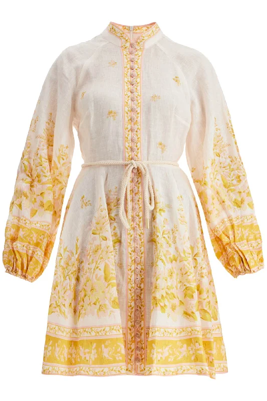 Zimmermann Women's Floral Linen Mini Dress With Ruffled Mini Skirt