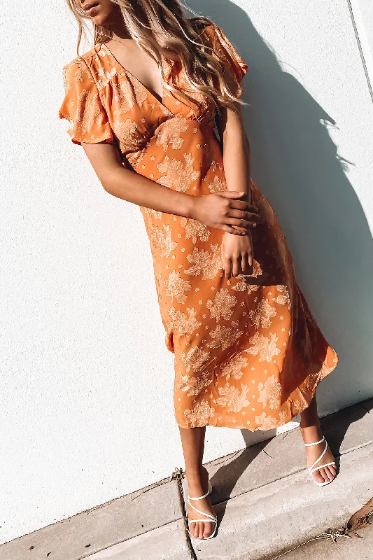 Alina Maxi Dress Orange Skirt with Slits