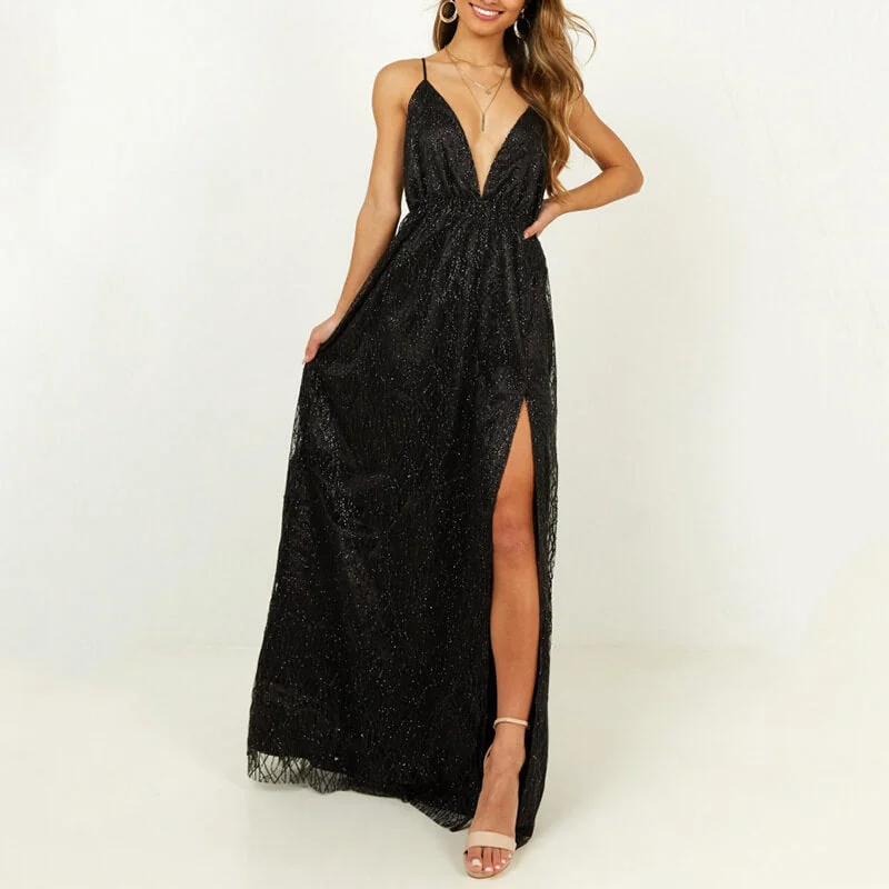 Backless Slits Maxi Dress Printed Long Skirt