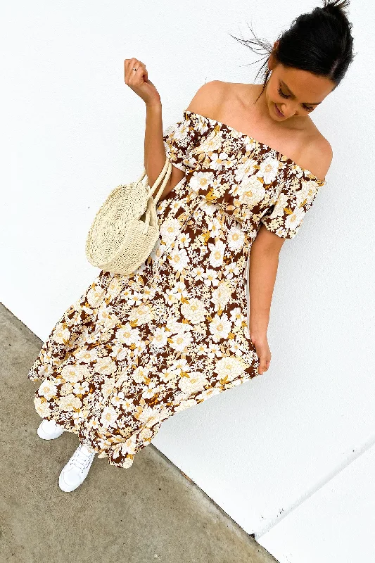 Cubana Maxi Dress Brown Floral Button-up Maxi Skirt
