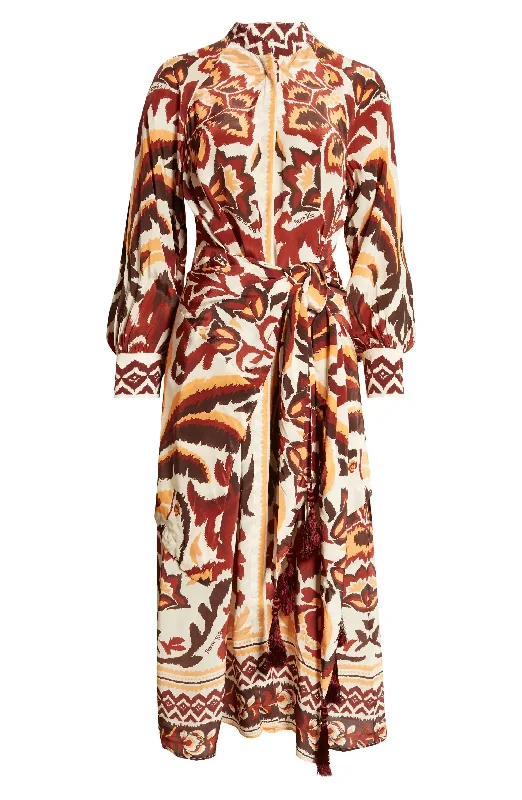 Farm Rio Women's Maxi Dress, Toucans Scarf Cream Pleated A-line Skirt
