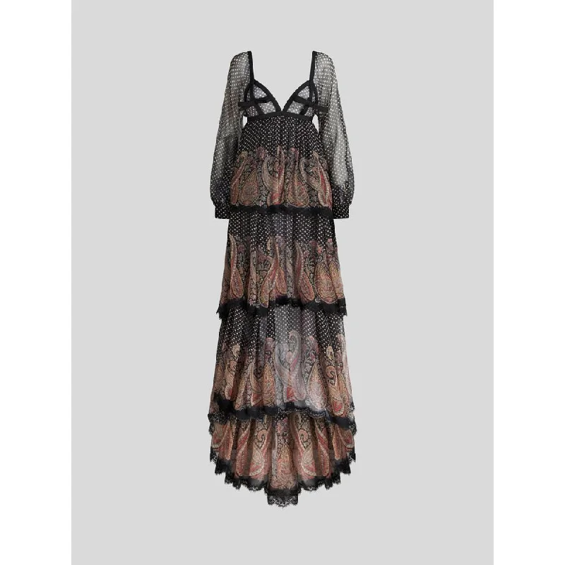LONG CREPON DRESS WITH BOWS AND PAISLEY Bold Maxi Skirt