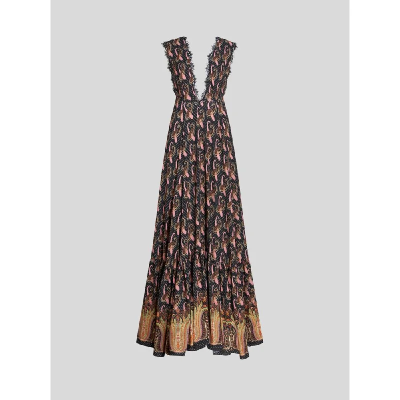 LONG PAISLEY SABLE DRESS Soft Ruffled Maxi