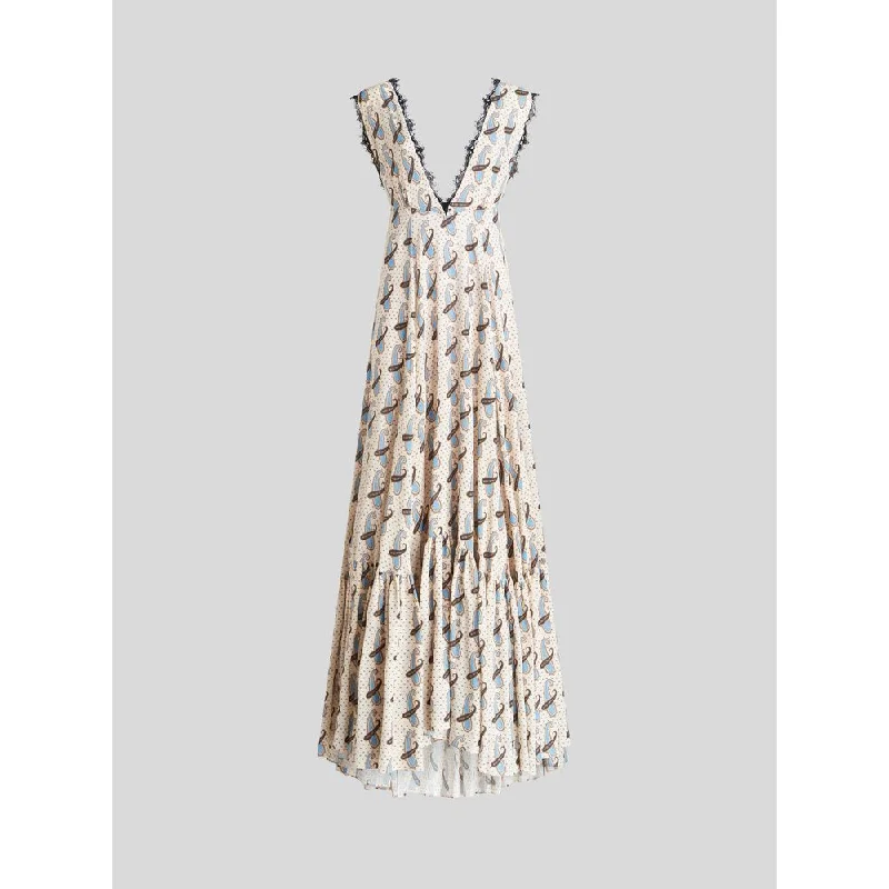 LONG SABLE DRESS WITH PAISLEY MOTIF Tulle Layered Maxi